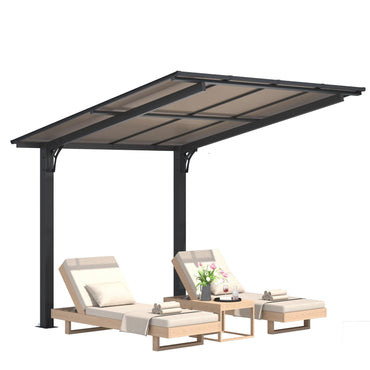 YODOLLA 2.4x2.4m Freestanding Hardtop Lean to Gazebo Pergola for Patio
