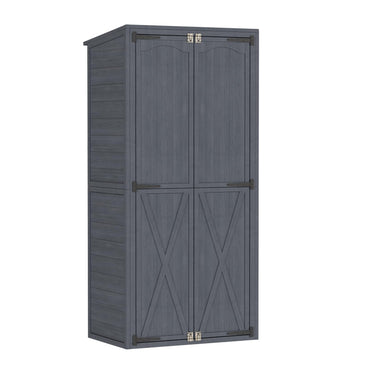 YODOLLA Outdoor Tall Garden Storage Box, Wooden Garden Storage Tool Cabinet Shed with 3 Adjustable Shelves