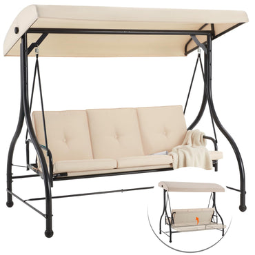 YODOLLA 3 Seater Garden Swing Seat Bed, Beige