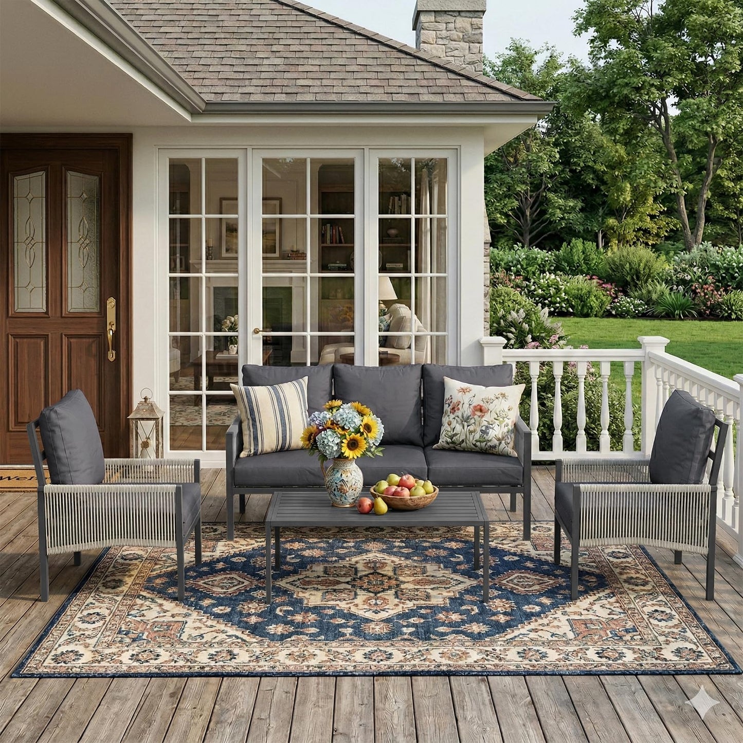 YODOLLA 5 Seater Outdoor Garden Furniture Set, Retractable Single Chair Patio Sofa