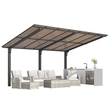 YODOLLA 4x3m Freestanding Hardtop Lean to Gazebo Pergola for Patio