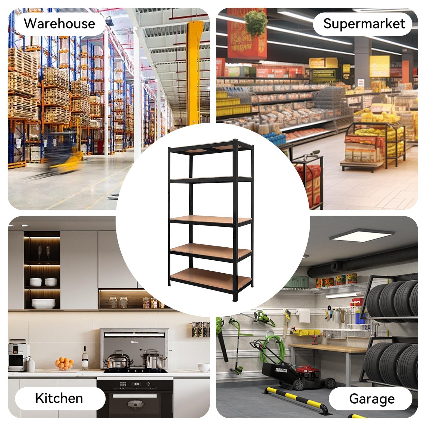 YODOLLA 5 Tier Heavy Duty Garage Shelving Unit 170cm Steel Storage Rack