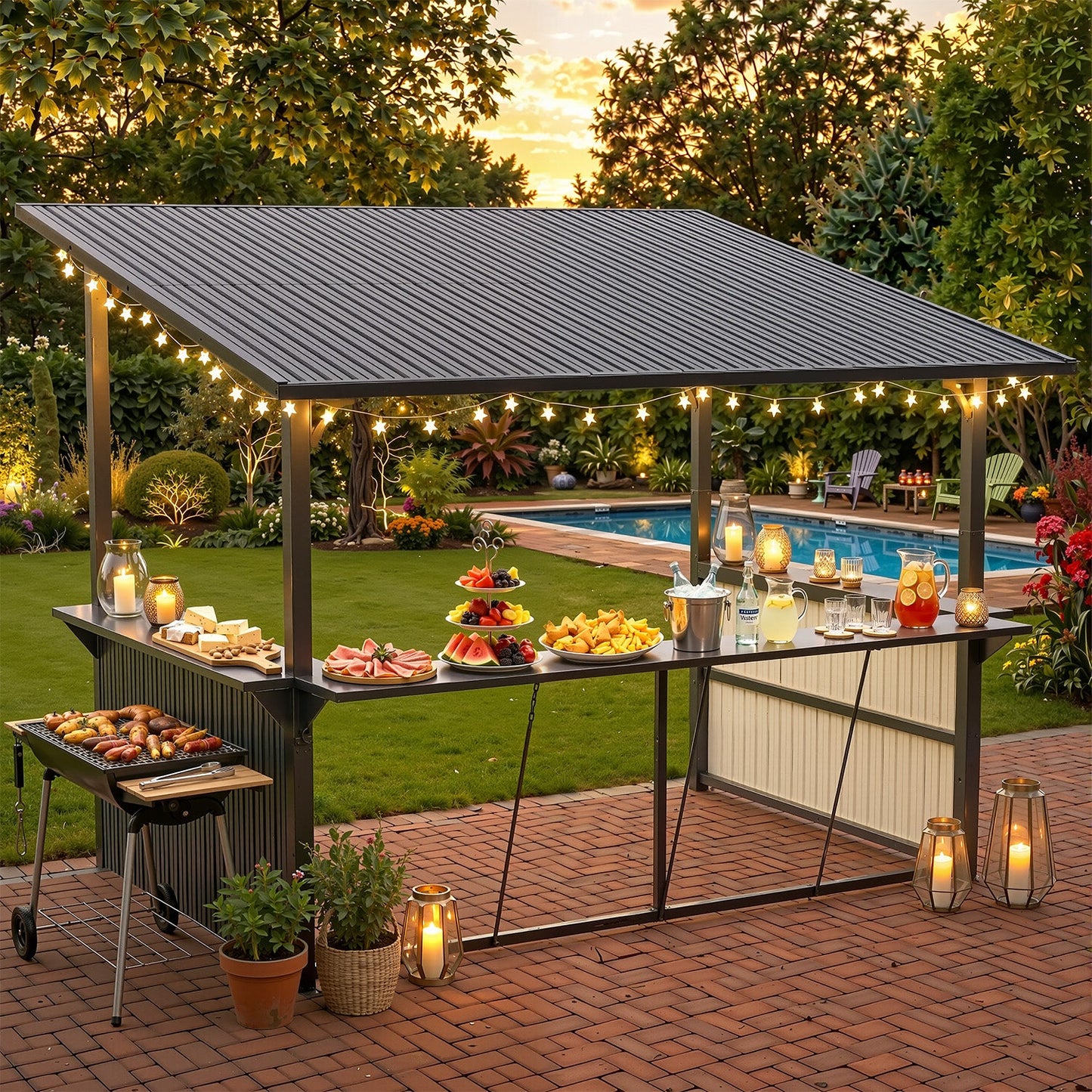 YODOLLA 3mx3.7m, Grill Gazebo BBQ Shelter, Garden Metal Pergola