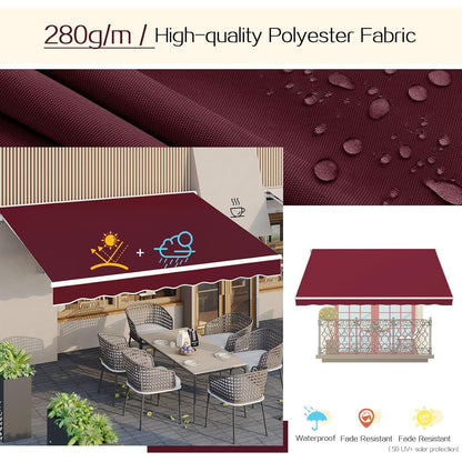 YODOLLA 305 × 244 cm Retractable Manual Awning, Folding Awning with Hand Crank Patio