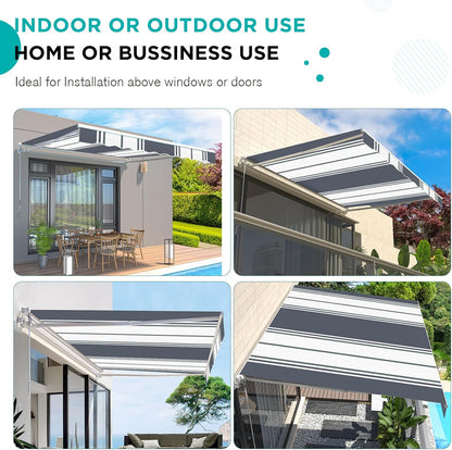 YODOLLA 396 × 299 cm Retractable Manual Awning, Folding Awning with Hand Crank Patio