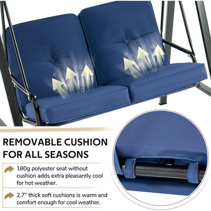 YODOLLA 2 Seater Garden Swing Chair with Adjustable Canopy & Cushions-Navy