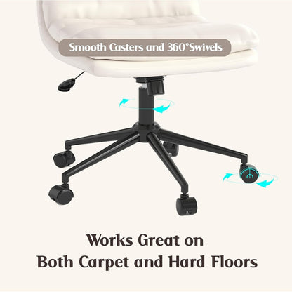 YODOLLA Armless Office Chair Wide Seat, Height Adjustable Computer Swivel Vanity Chairs