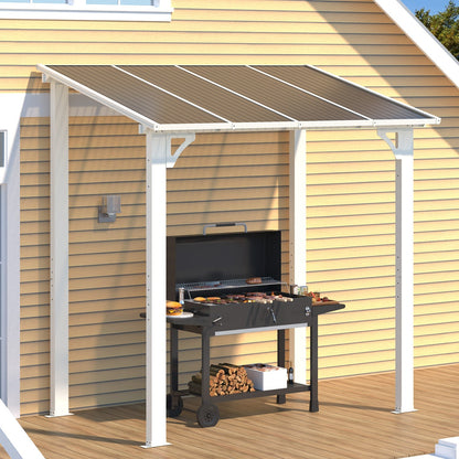 YODOLLA 2.4x1.5m Aluminium Lean-to Gazebo Wall-Mounted Hardtop Roof Pergola, White