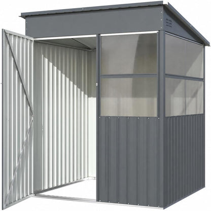YODOLLA 6x6ft Galvanised Garden Storage Shed, Sunlight Window, Black