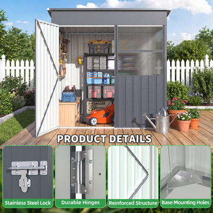 YODOLLA 6x6ft Galvanised Garden Storage Shed, Sunlight Window, Black