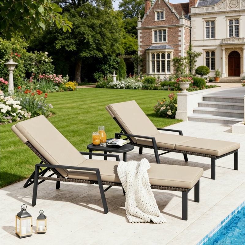 YODOLLA PE Rattan Sun Loungers , 5-level Reclining Back & Removable Cushion