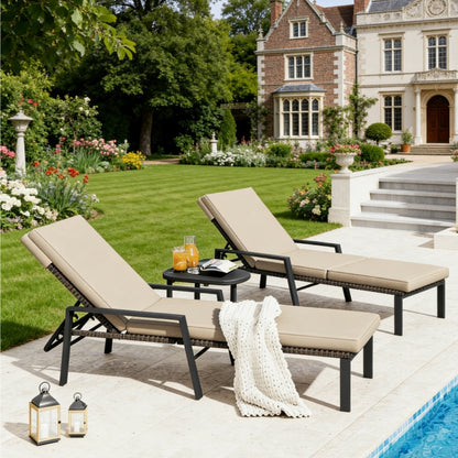 YODOLLA PE Rattan Sun Loungers , 5-level Reclining Back & Removable Cushion