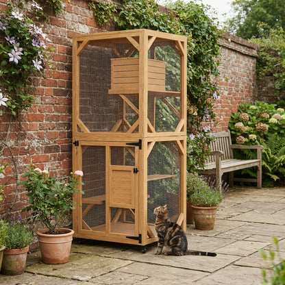 YODOLLA Outdoor Catio Enclosure with Hammock, Safe Play Space for Cats, Natural