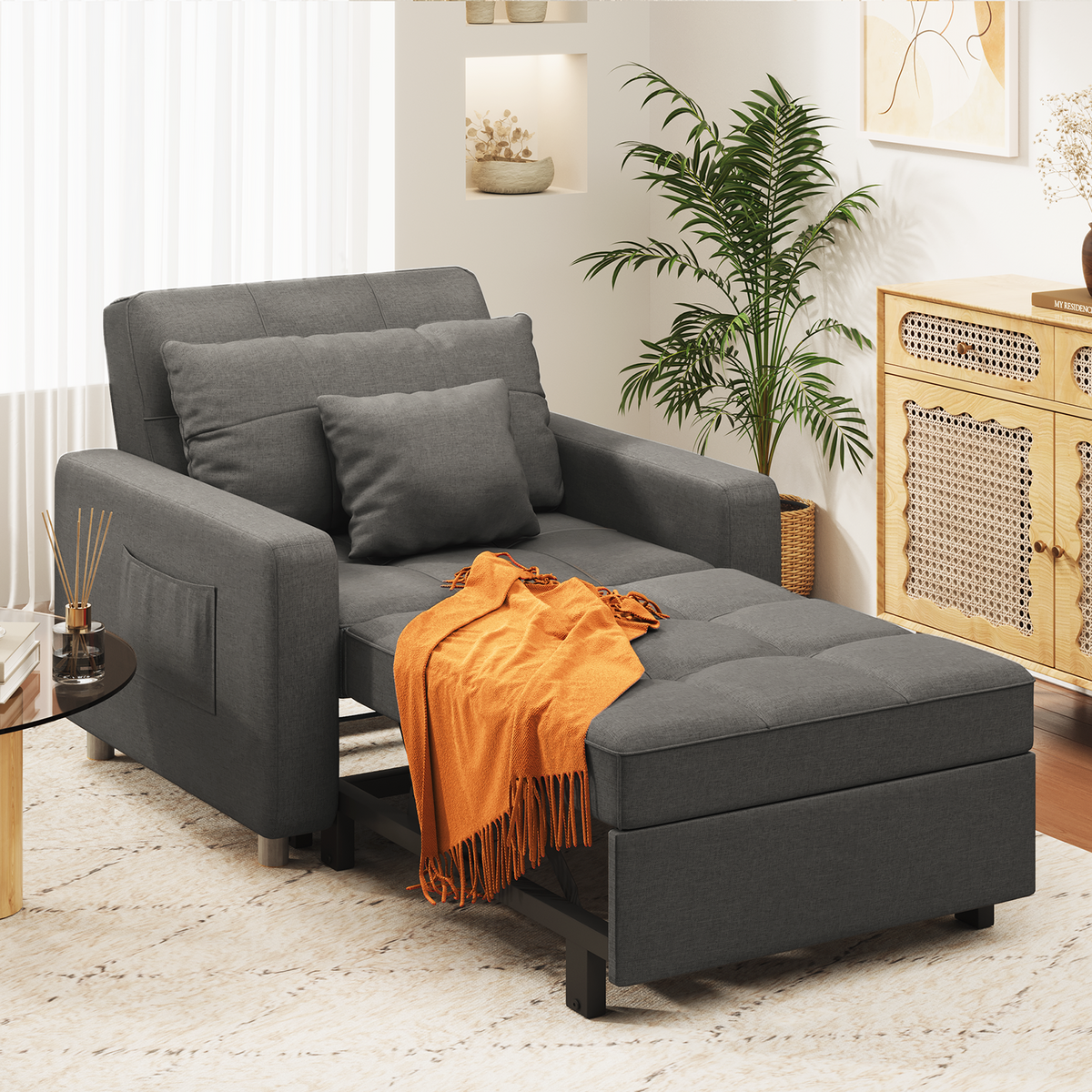 YODOLLA 3-in-1 Sleeper Sofa Bed, 192cm Convertible Single Sofa, Adjustable Armchair