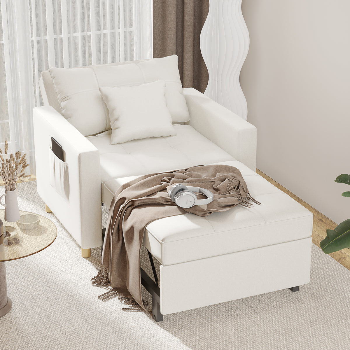 YODOLLA 3-in-1 Sleeper Sofa Bed, 192cm Convertible Single Sofa, Adjustable Armchair