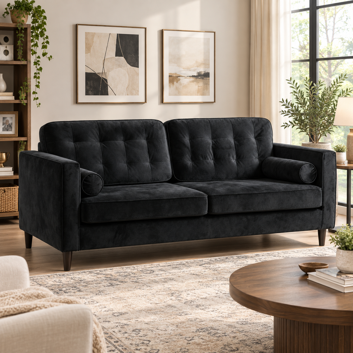 YODOLLA 3 Seater Velvet Sofa, 210cm Wide Deep Seat Sofa for Living Room