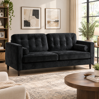 YODOLLA 3 Seater Velvet Sofa, 210cm Wide Deep Seat Sofa for Living Room
