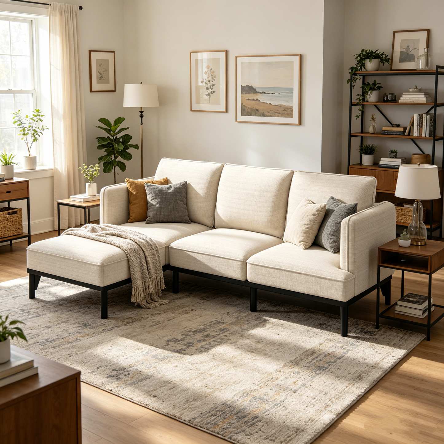 YODOLLA  L-Shaped 3-Seater Sofa 191cm Fabric Sofa with Chaise Ottoman