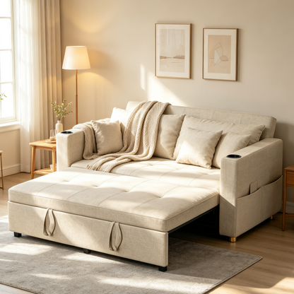 YODOLLA 2 Seater Sofa bed, 3-in-1 Convertible Sleeper Sofa 160cm, Beige