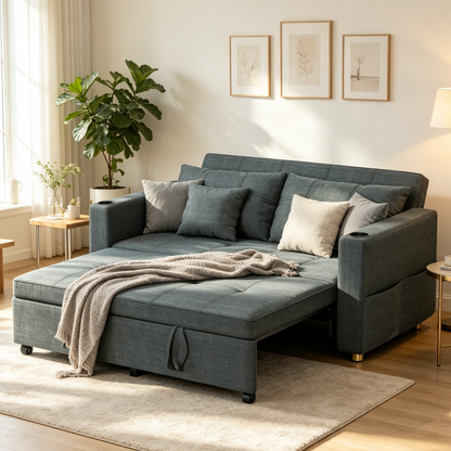 YODOLLA 2 Seater Sofa bed, 3-in-1 Convertible Sleeper Sofa 160cm, Dark Grey