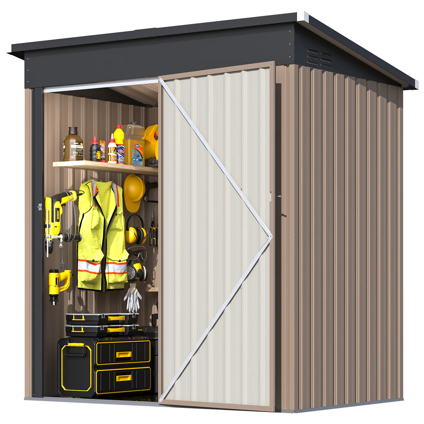 YODOLLA 5x3ft Metal Garden Shed Lockable Door Outdoor Storage Shed with Floor