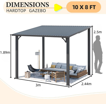YODOLLA 2.4 X 3 m Small Wall-Mounted Lean to Pergola Gazebo with Curtains and Netting