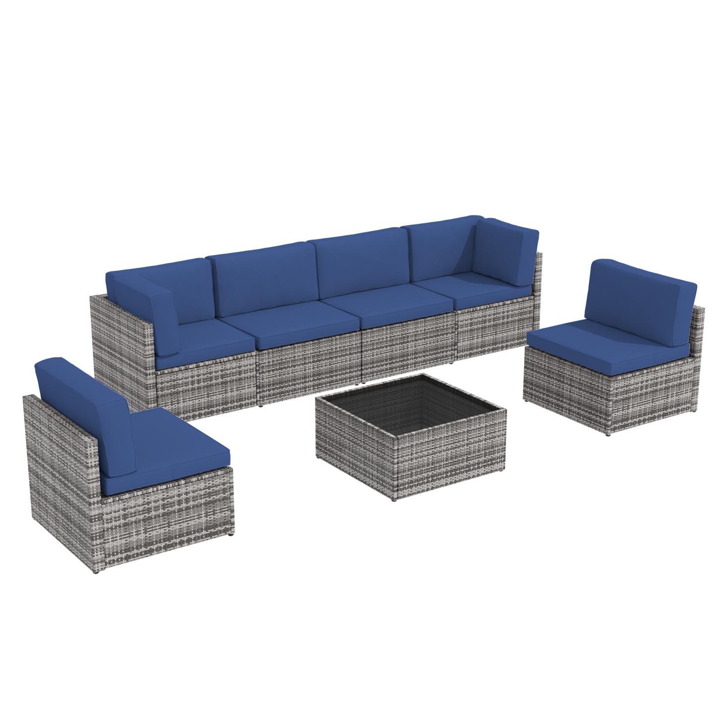 YODOLLA 6-Seater Garden Furniture Sets,7 Pieces Outdoor Patio Rattan Sofa Set
