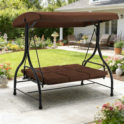 YODOLLA 3 Seater Garden Swing Seat Bed, Brown