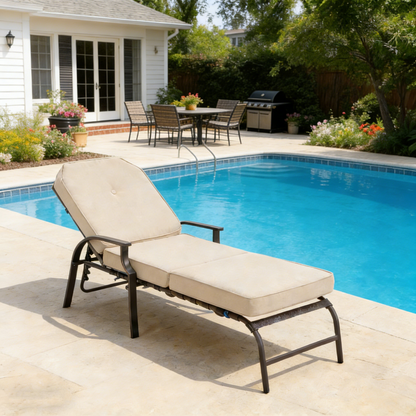 YODOLLA Sun Lounger with 10cm Thickened Cushion, Adjustable Recliner Chair