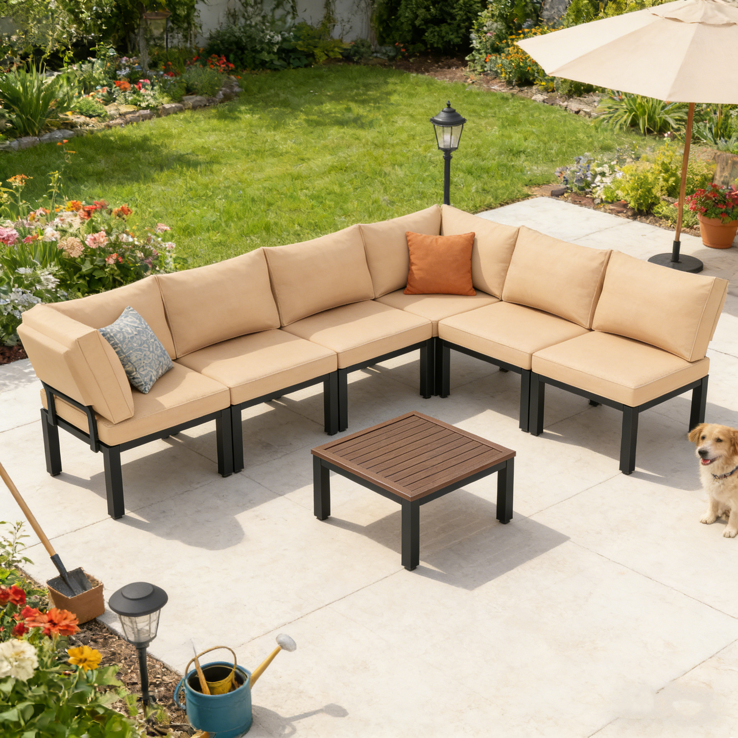 YODOLLA Outdoor Patio Furniture Set, 7 Piece Sectional Corner Sofa Set
