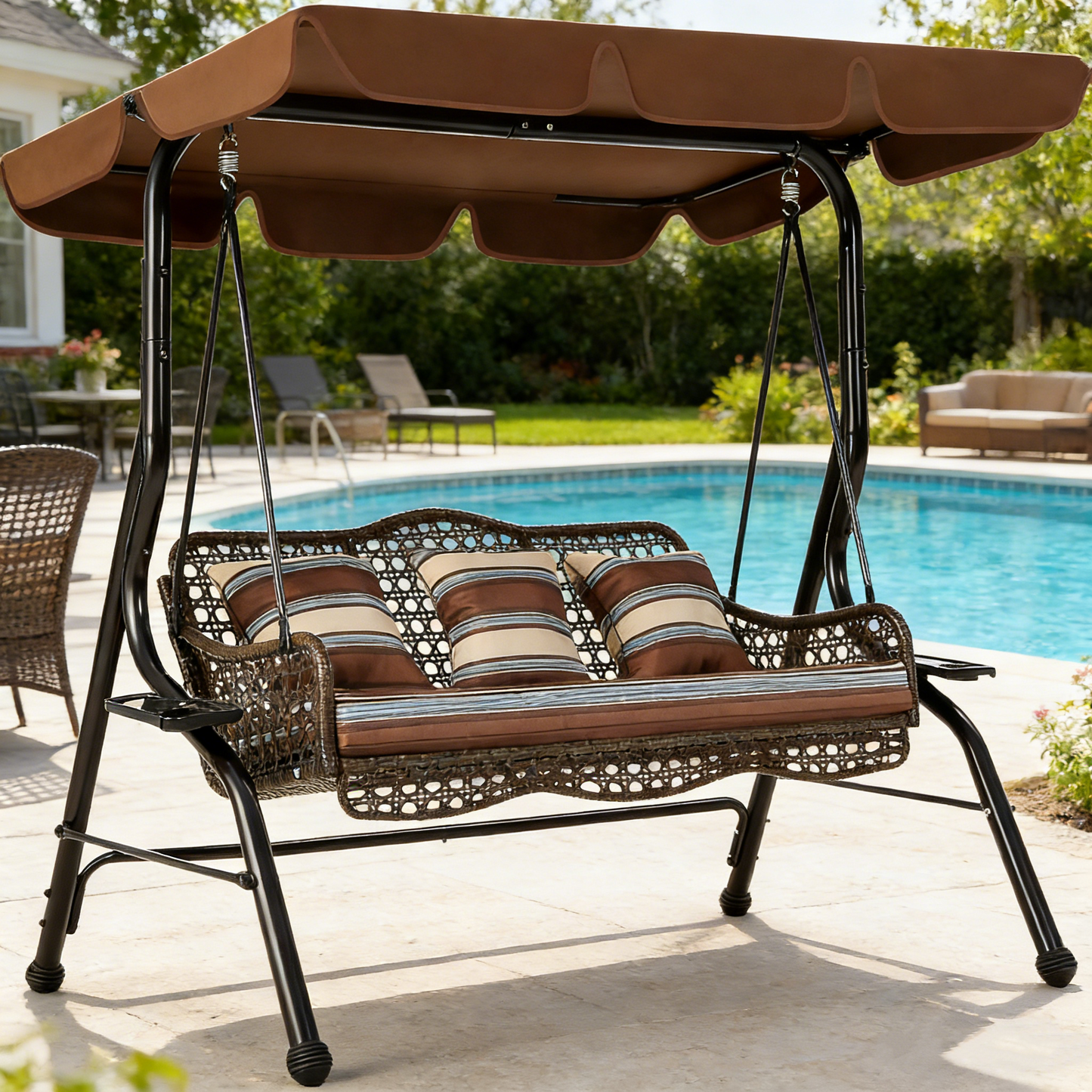YODOLLA 3 Seater Garden Swing Chair with Adjustable Canopy