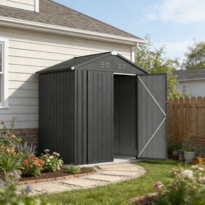 YODOLLA 6x4ft Outdoor Storage Shed Bike Tool Garden Metal Sheds, Dark Grey