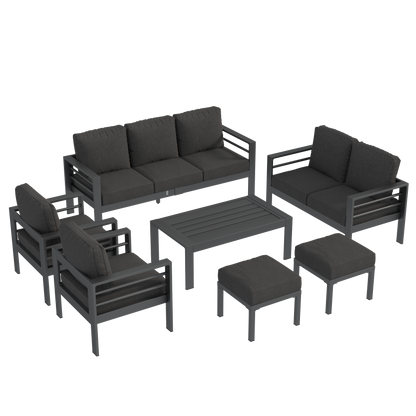 YODOLLA 7-Piece Aluminium Garden Furniture Set, 9 Seater Conversational Corner Sofa