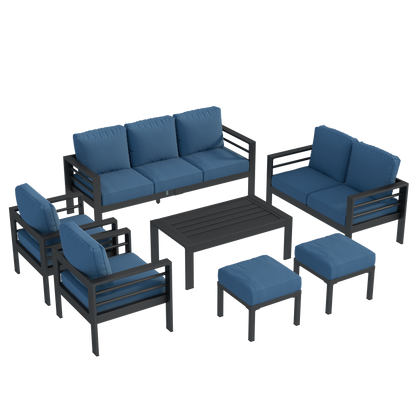 YODOLLA 7-Piece Aluminium Garden Furniture Set, 9 Seater Conversational Corner Sofa