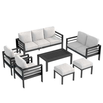 YODOLLA 7-Piece Aluminium Garden Furniture Set, 9 Seater Conversational Corner Sofa