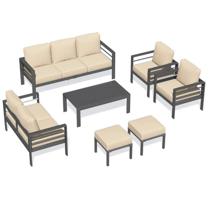 YODOLLA 7-Piece Aluminium Garden Furniture Set, 9 Seater Conversational Corner Sofa