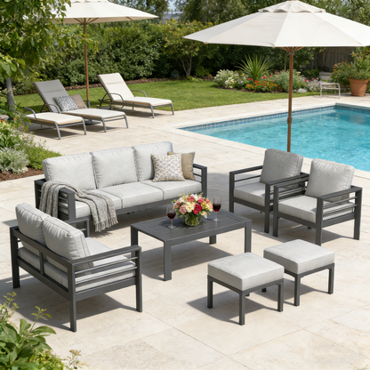YODOLLA 7-Piece Aluminium Garden Furniture Set, 9 Seater Conversational Corner Sofa