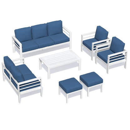 YODOLLA 7-Piece Aluminium Garden Furniture Set, 9 Seater Conversational Corner Sofa