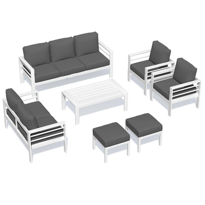 YODOLLA 7-Piece Aluminium Garden Furniture Set, 9 Seater Conversational Corner Sofa