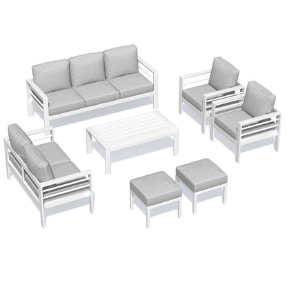 YODOLLA 7-Piece Aluminium Garden Furniture Set, 9 Seater Conversational Corner Sofa