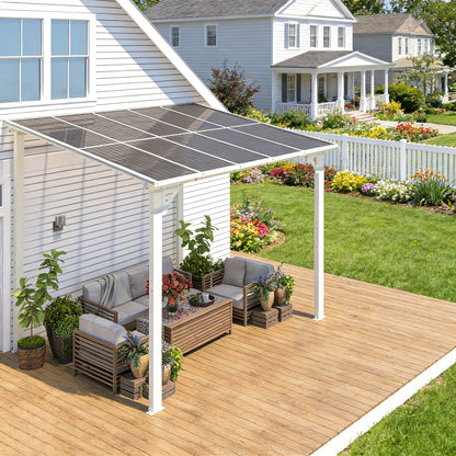 YODOLLA 3x3m Aluminium Lean-to Gazebo, Wall-Mounted Hardtop Roof Pergola, White