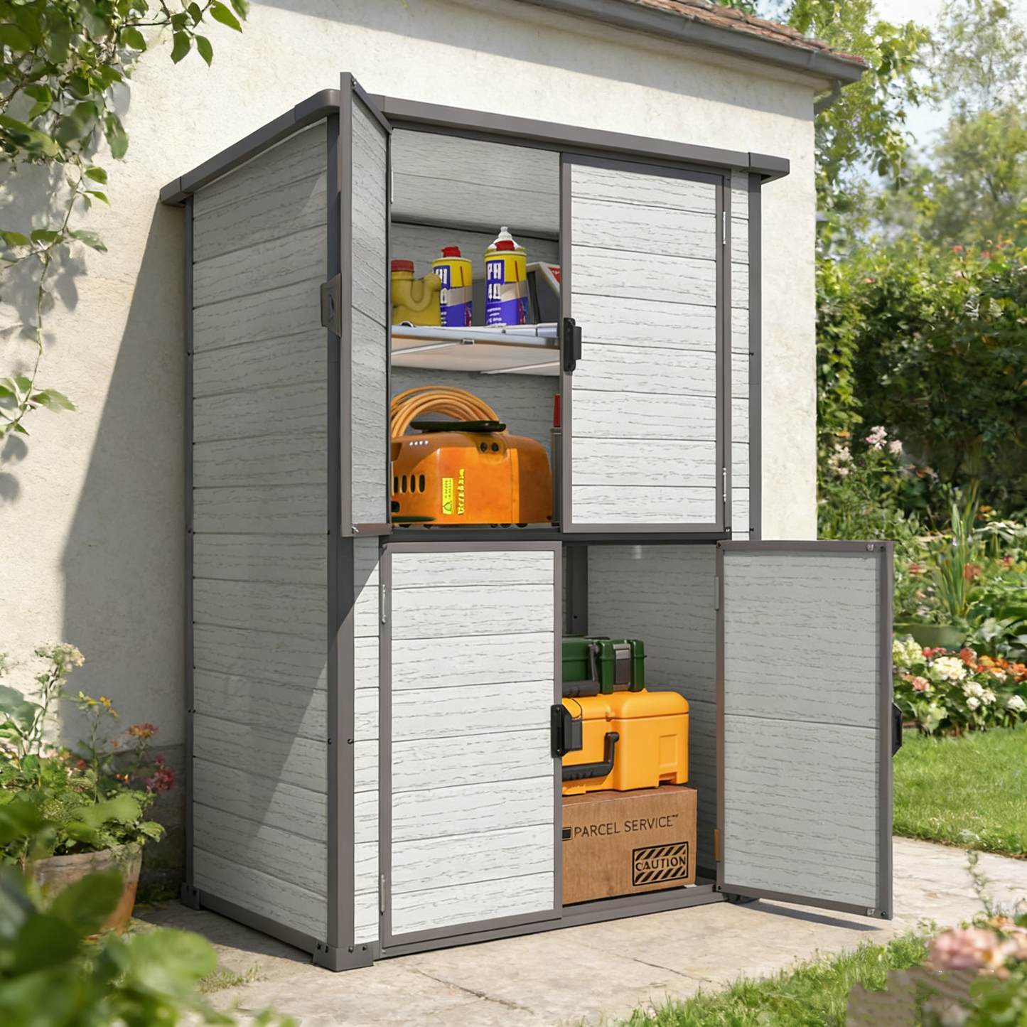 YODOLLA 129.5x89x176.5cm Storage Cabinet with Adjustable Shelves, Grey
