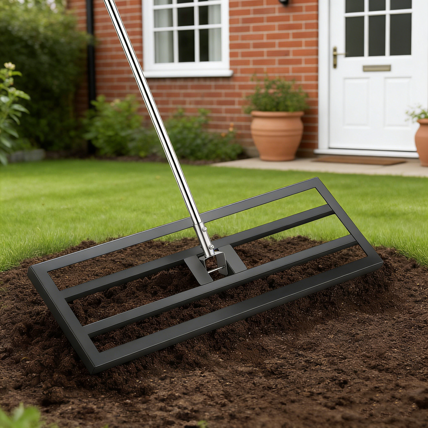 YODOLLA Lawn Leveling Rake 195 x 75×25cm Stainless Steel Lawn Leveller, Black