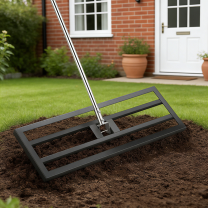 YODOLLA Lawn Leveling Rake 195 x 75×25cm Stainless Steel Lawn Leveller, Black