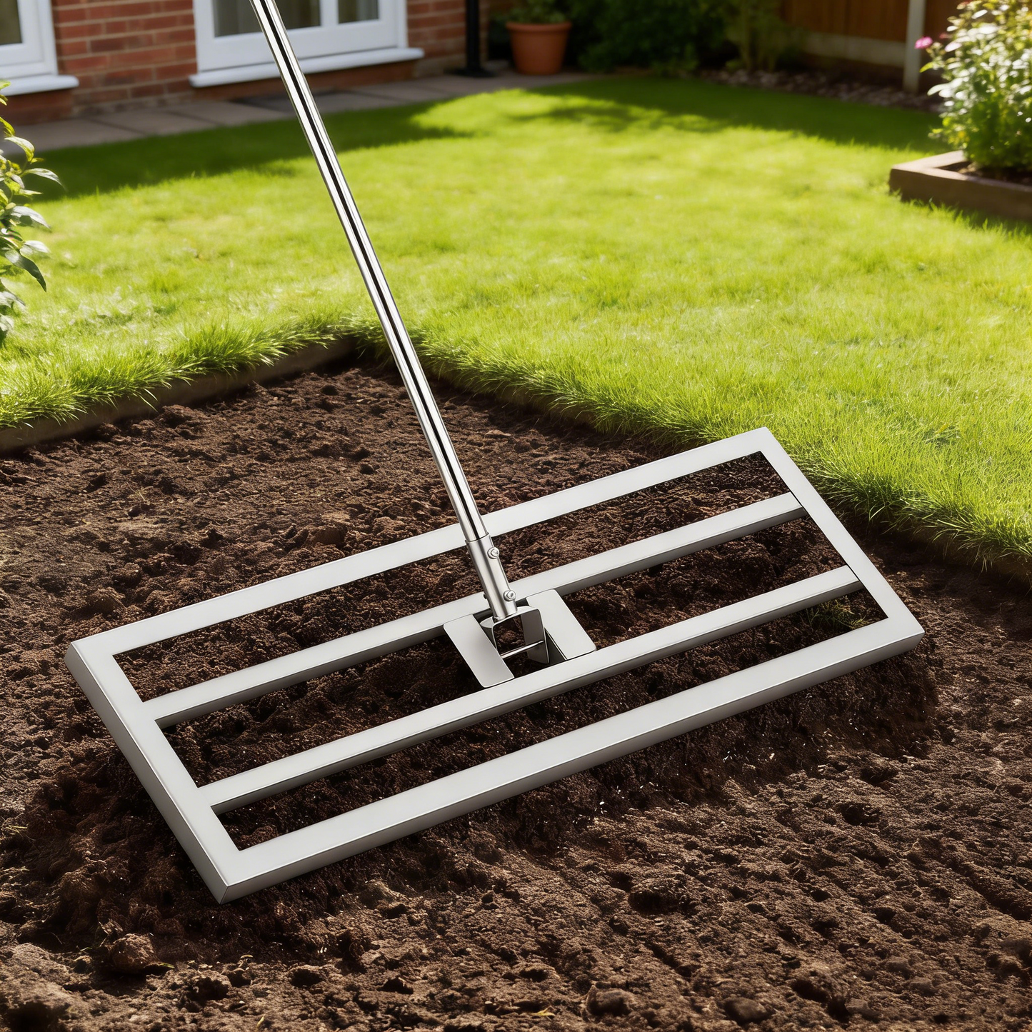 YODOLLA Lawn Leveling Rake 195 x 75×25cm Stainless Steel Lawn Leveller, Silver