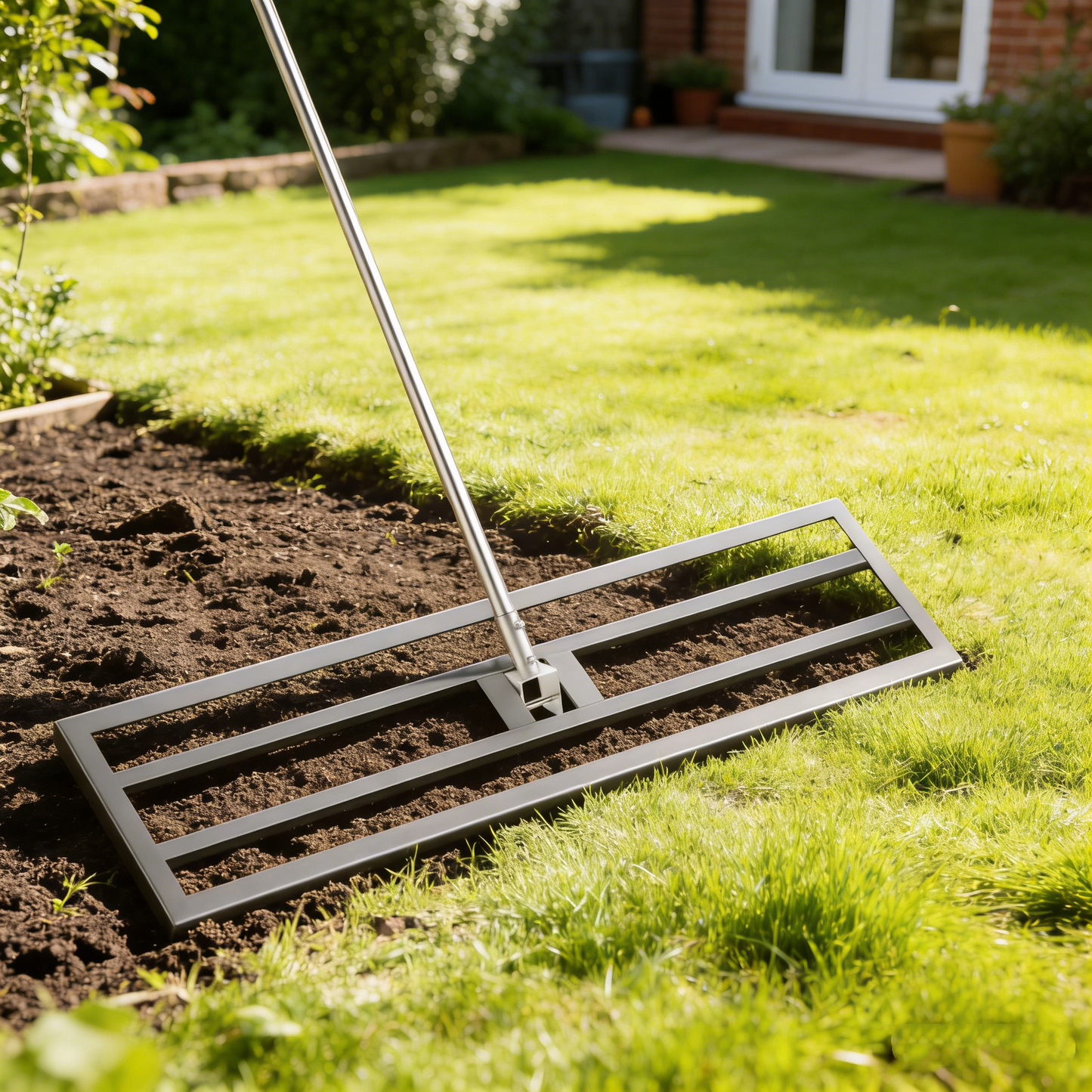 YODOLLA Lawn Leveling Rake 195 x 102×25cm Stainless Steel Lawn Leveller, Black