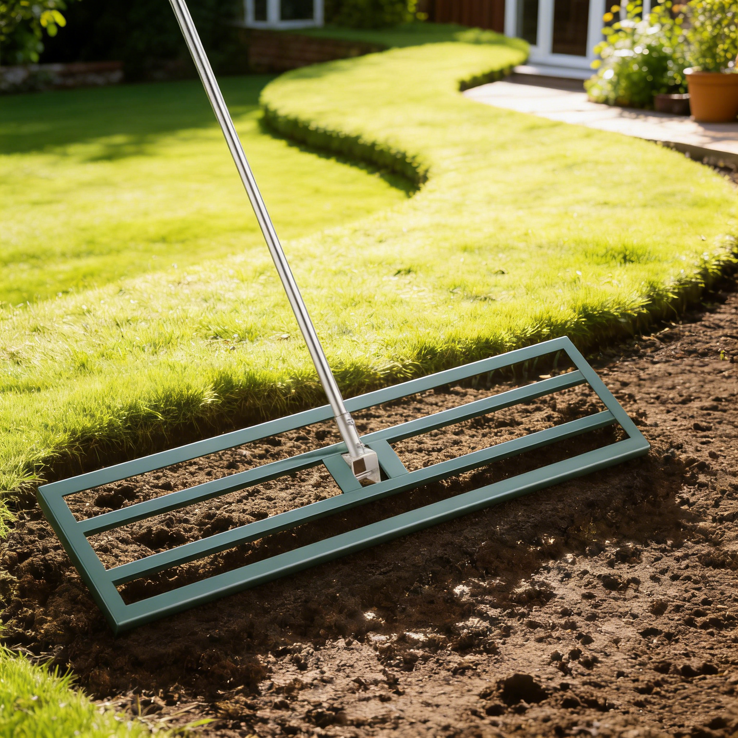 YODOLLA Lawn Leveling Rake 195 x 102×25cm Stainless Steel Lawn Leveller, Green