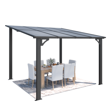 YODOLLA 2.4x2.4m Aluminium Lean-to Gazebo Wall-Mounted Hardtop Roof Pergola, Dark Grey