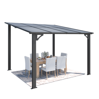 YODOLLA 2.4x2.4m Aluminium Lean-to Gazebo Wall-Mounted Hardtop Roof Pergola, Dark Grey