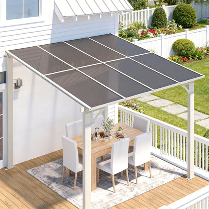 YODOLLA 2.4x2.4m Aluminium Lean-to Gazebo Wall-Mounted Hardtop Roof Pergola, White